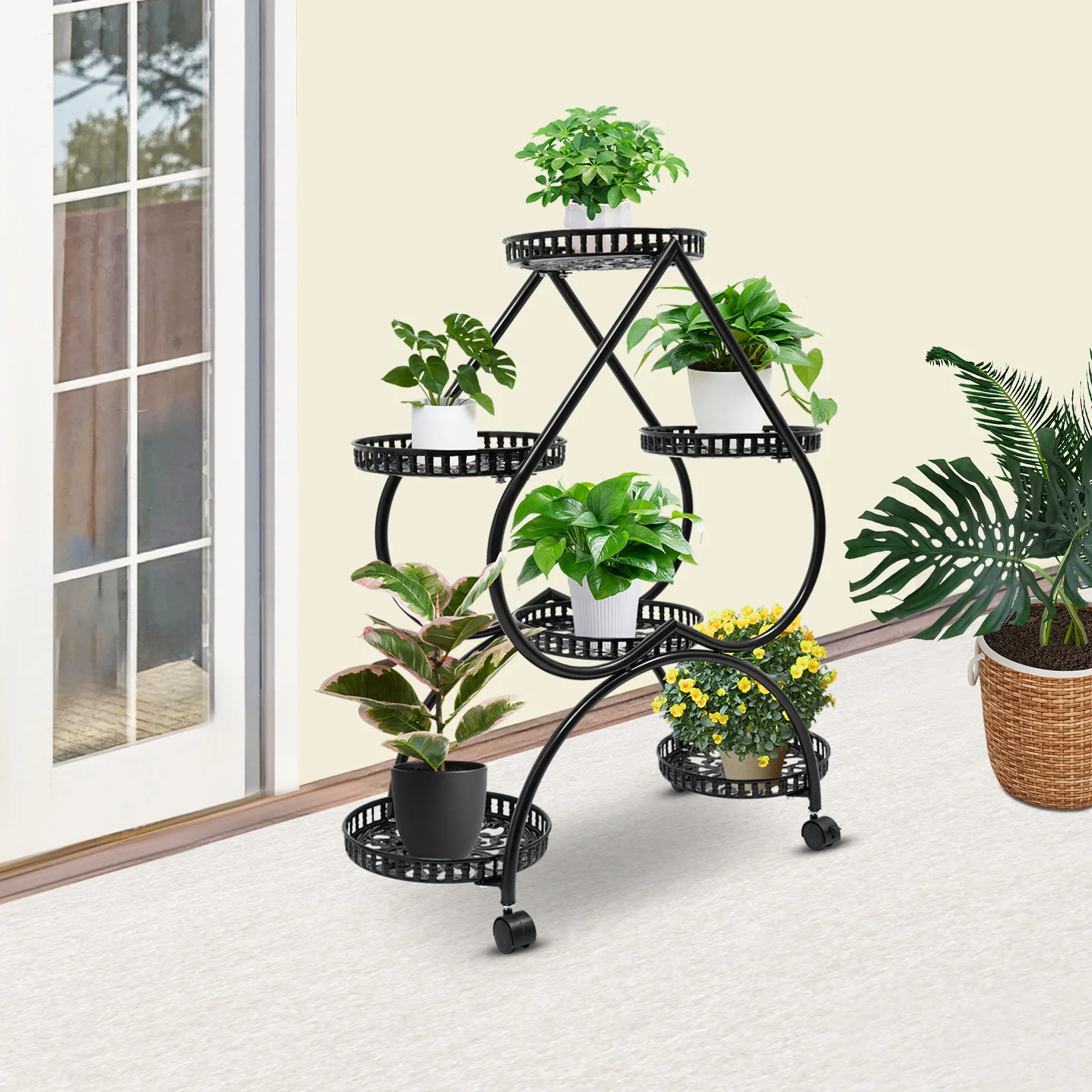 Supporto unico per vasi da fiori a forma di cuore – Design a 6 vassoi, layout sfalsato, perfetto per organizzare piante, eleganti ed eleganti