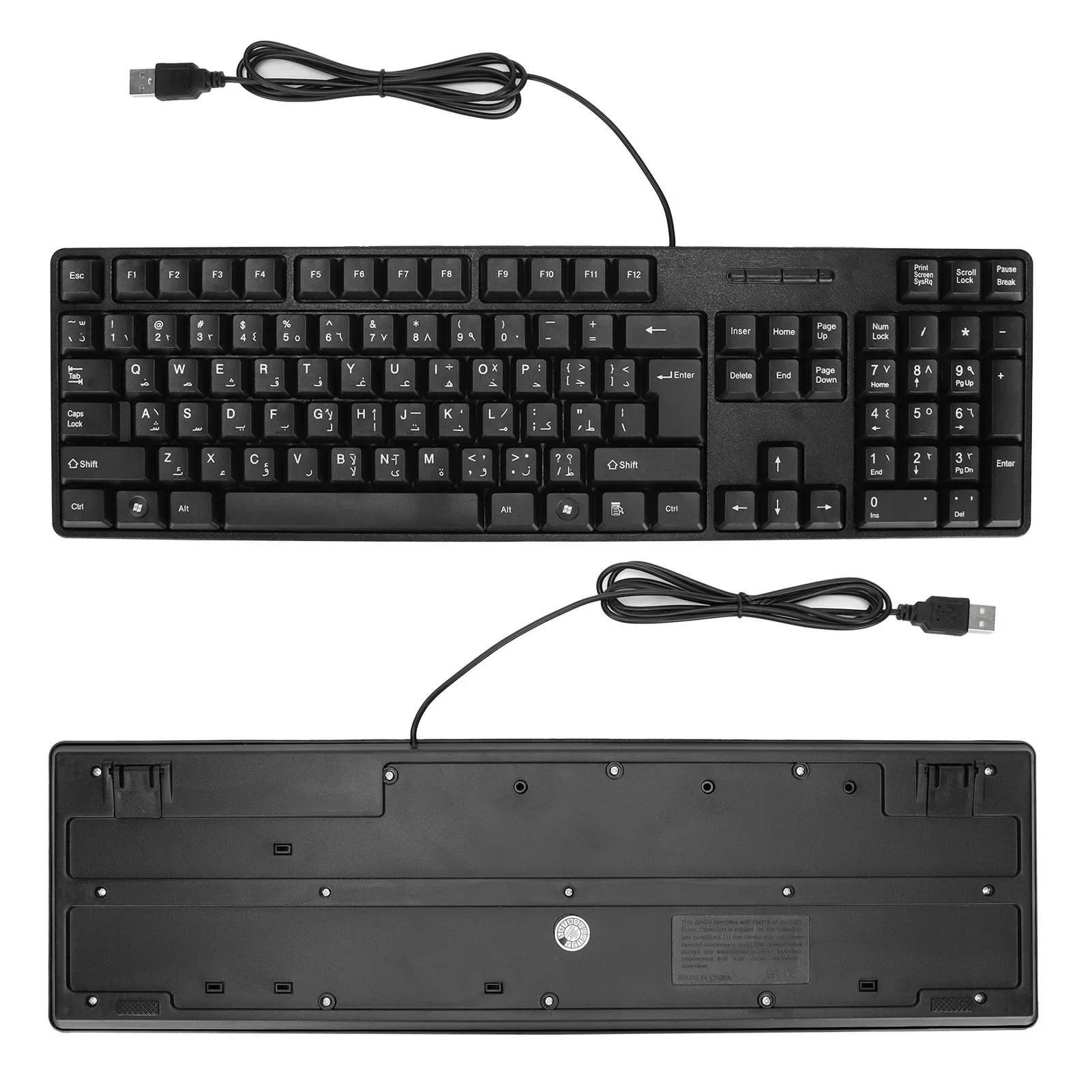 Teclados de computadora Diseño ergonómico Teclado mecánico inglés árabe con cable USB duradero para PC portátiles