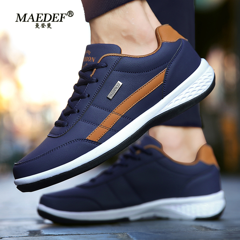 Zapatos MAEDEF para hombre, zapatillas de deporte de cuero, impermeables, informales, cómodas, calzado con cordones, zapatos vulcanizados para hombre, zapatos masculinos