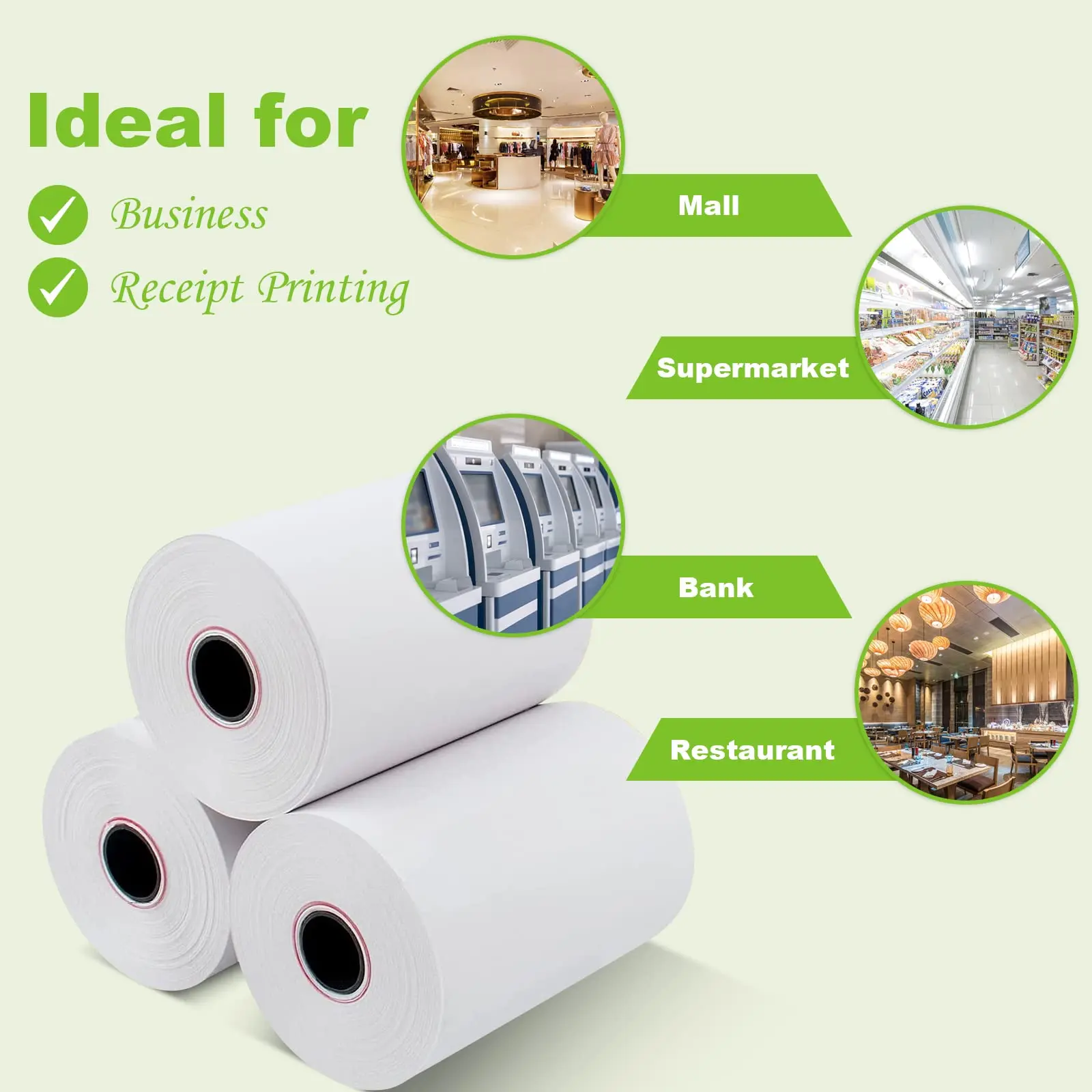 Receipt Thermal Roll Papers For Square Terminal Credit Card Machine Fits 58mm Thermal POS Printers For Business Restaurant Hotel