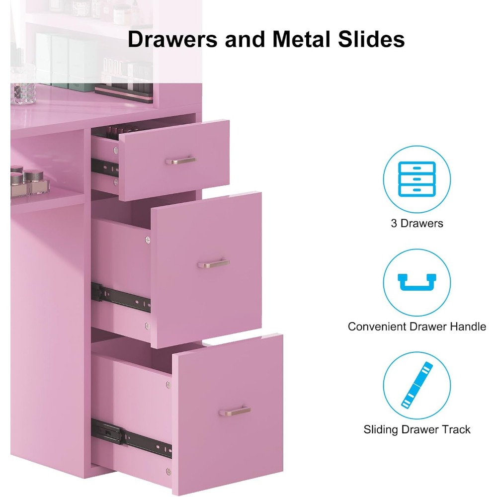 Manicure Table, Professional Nail Table for Nail Tech with Side Cabinet and Large Drawers, Nail Workstation with Dust Collector