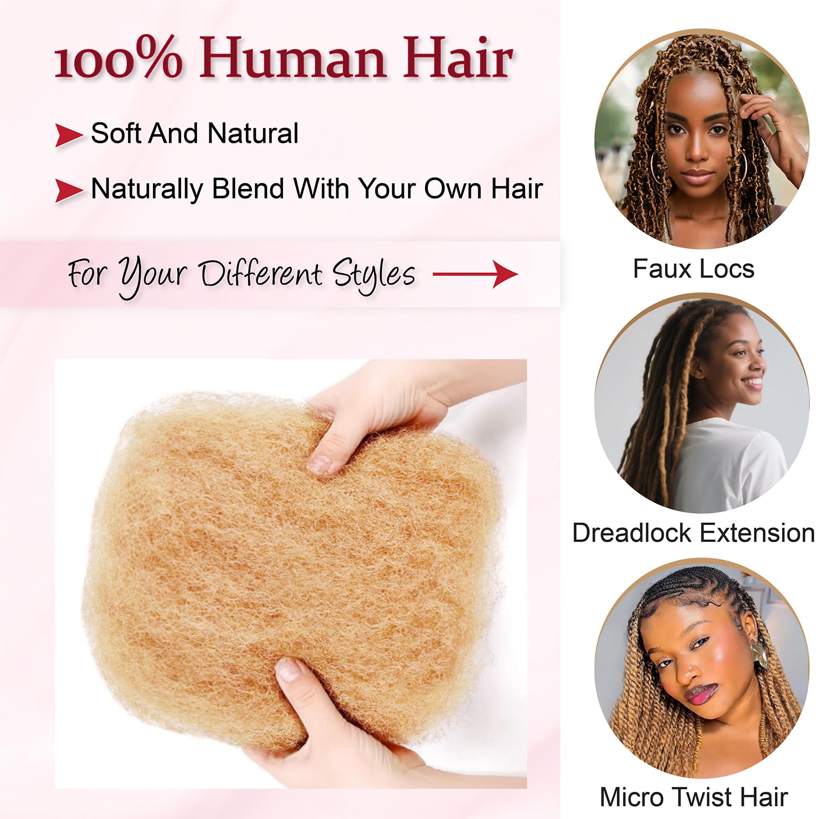 Blondes Massenhaar mit gehäkeltem brasilianischem Afro Kinky Curly Echthaar Bulk für Dreadlocks Extensions Repair Locs Mini Twist Braid