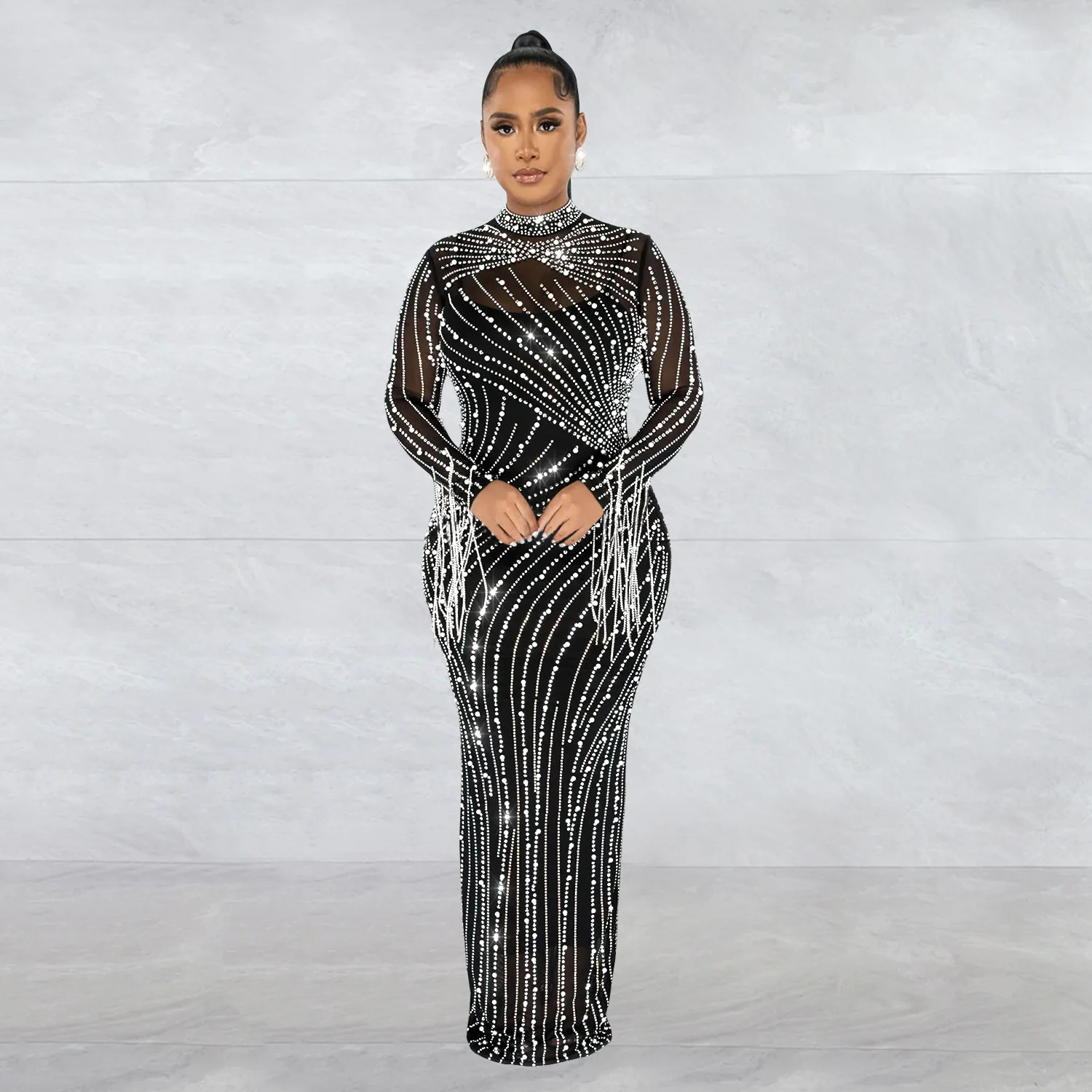 Vestido largo transparente con diamantes de imitación brillantes, disfraz lujoso de bailarina, fiesta desnuda, celebración de cumpleaños