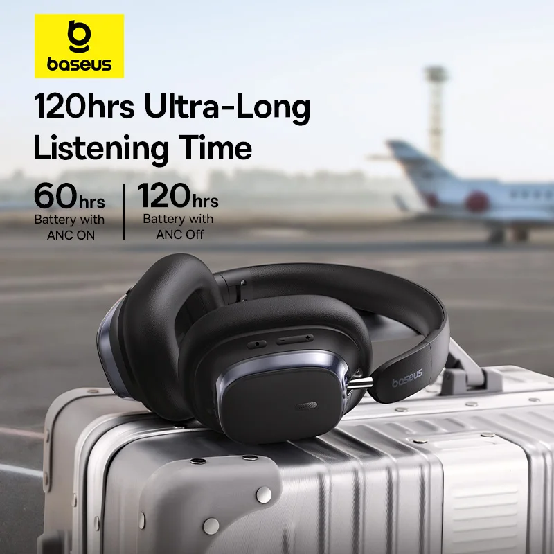 Baseus bowie h1s fones de ouvido sem fio bluetooth 5.4 cancelamento de ruído 46db sobre a orelha fone de ouvido de áudio espacial de alta resolução 120h tempo