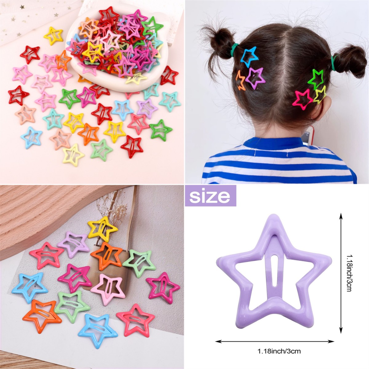 30 pçs aleatório colorido estrela bb grampos de cabelo meninas bonito estrela presilhas feminino simples metal snap clip headdress jóias de cabelo accessori