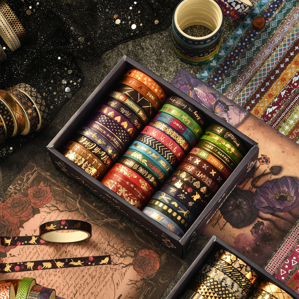 36rolls Slim golden foiled Washi Tapes Set 7mm skinny Masking Tapes For Scrapbooking Journaling Planner Notebook