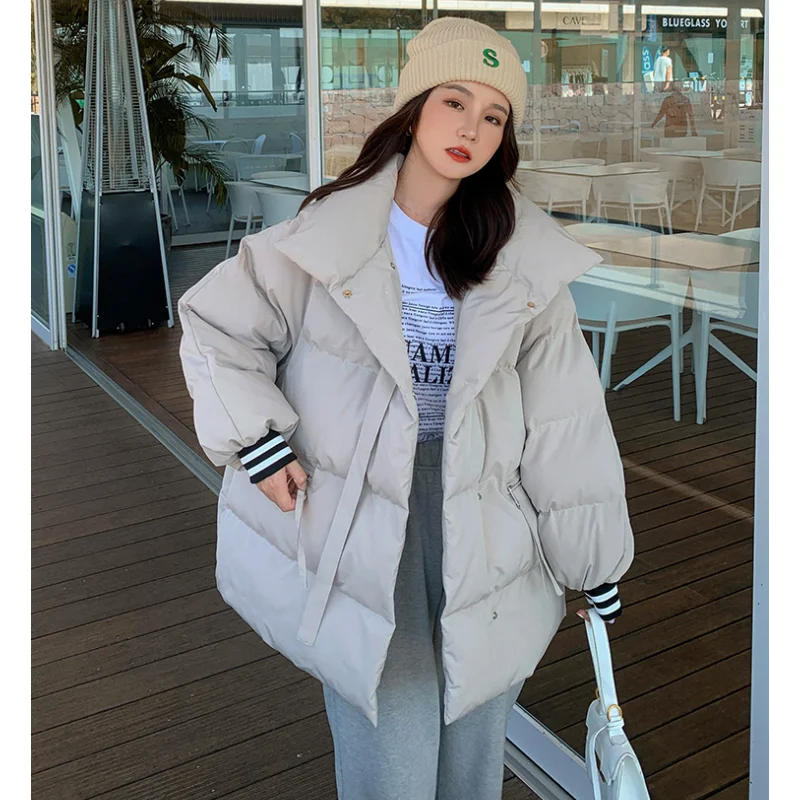 Puffer à prova de vento com gola para mulheres, tops acolchoados, roupas de lazer marrom e preto, moda coreana, roupas quentes, estilo Y2K, inverno