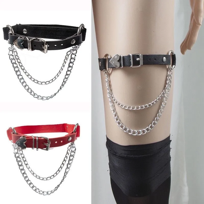 Harajuku Sexy Punk Gothic Leg Ring Dark Heart Thigh Chain Trendy Accessory for Trendy Girls Cool Dark Style Leg Binding Chain
