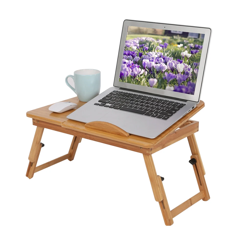 Bed Lap Table Adjustable Laptop Stand Adjustable Bamboo Rack Shelf Dormitory Bed Lap Desk Portable Book Reading Tray Stand