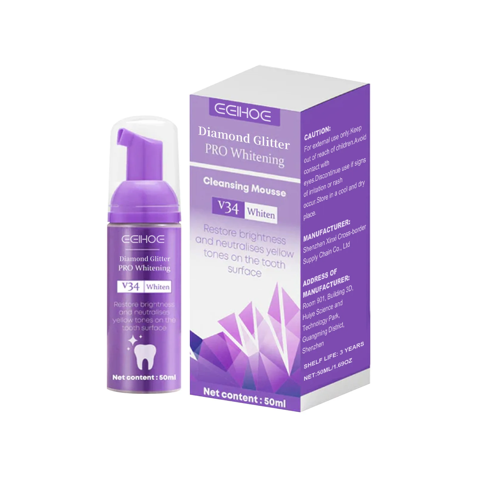 Purple Teeth Whitening Mousse Cleaning Dental Stain Removal Fresh Breath Repair Brightening Improve Yellow Teeth Color Corrector