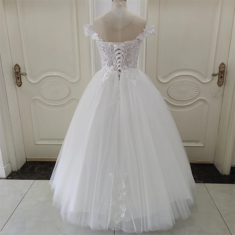 ที่กําหนดเอง ZJ9361 ประณีตปิดไหล่ชุดแต่งงาน Sweetheart Applique เจ้าสาว Gowns A-Line Custom Made