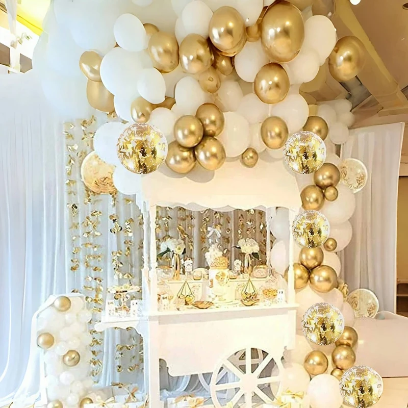 30 Stück 12 Zoll weiße und goldene Luftballons perlweiße Luftballons goldene Konfetti-Luftballons für Geburtstag, Hochzeiten, Jubiläumsfeier