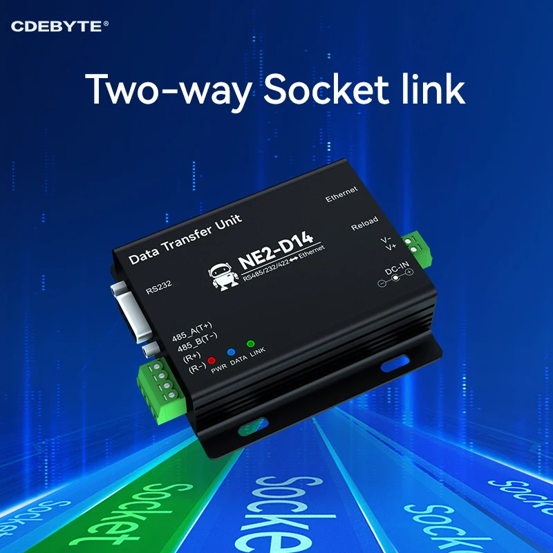 RS485/RS232/RS422 zu Ethernet Serial Server DC8-28V Modbus TCP zu RTU MQTT Zwei-Wege-Sockel Link CDEBYTE NE2-D14 AT Command