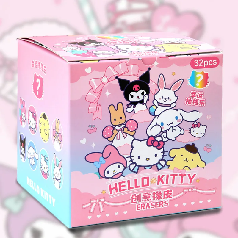 Sanrio borracha de borracha de desenho animado, 16/32 peças, estudantes kawaii, papelaria, kuromi, hello kitty, borracha 3d, ferramentas limpas, escola, presentes para crianças