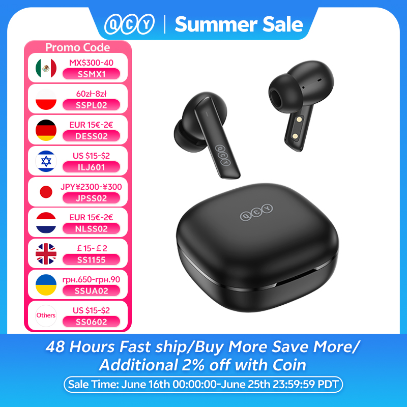 QCY HT05 ANC Беспроводные наушники 40 дБ с шумоподавлением Bluetooth 5,2 Наушники 6 микрофонов ENC HD Call TWS Наушники Режим прозрачности
