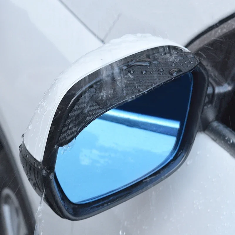 2 pçs de fibra carbono espelho retrovisor do carro escudo chuva sobrancelha flexível espelho retrovisor do carro protetor chuva sobrancelha capa chuva