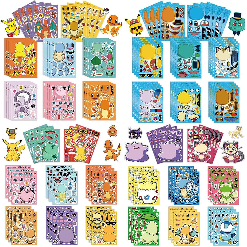6/8/12/16 Lenzuola Pokemon Puzzle Adesivi I Bambini fanno un Volto Pikachu Gengar Anime Assemblare Jigsaw Kid Gioco FAI DA TE Decorazione Del Partito