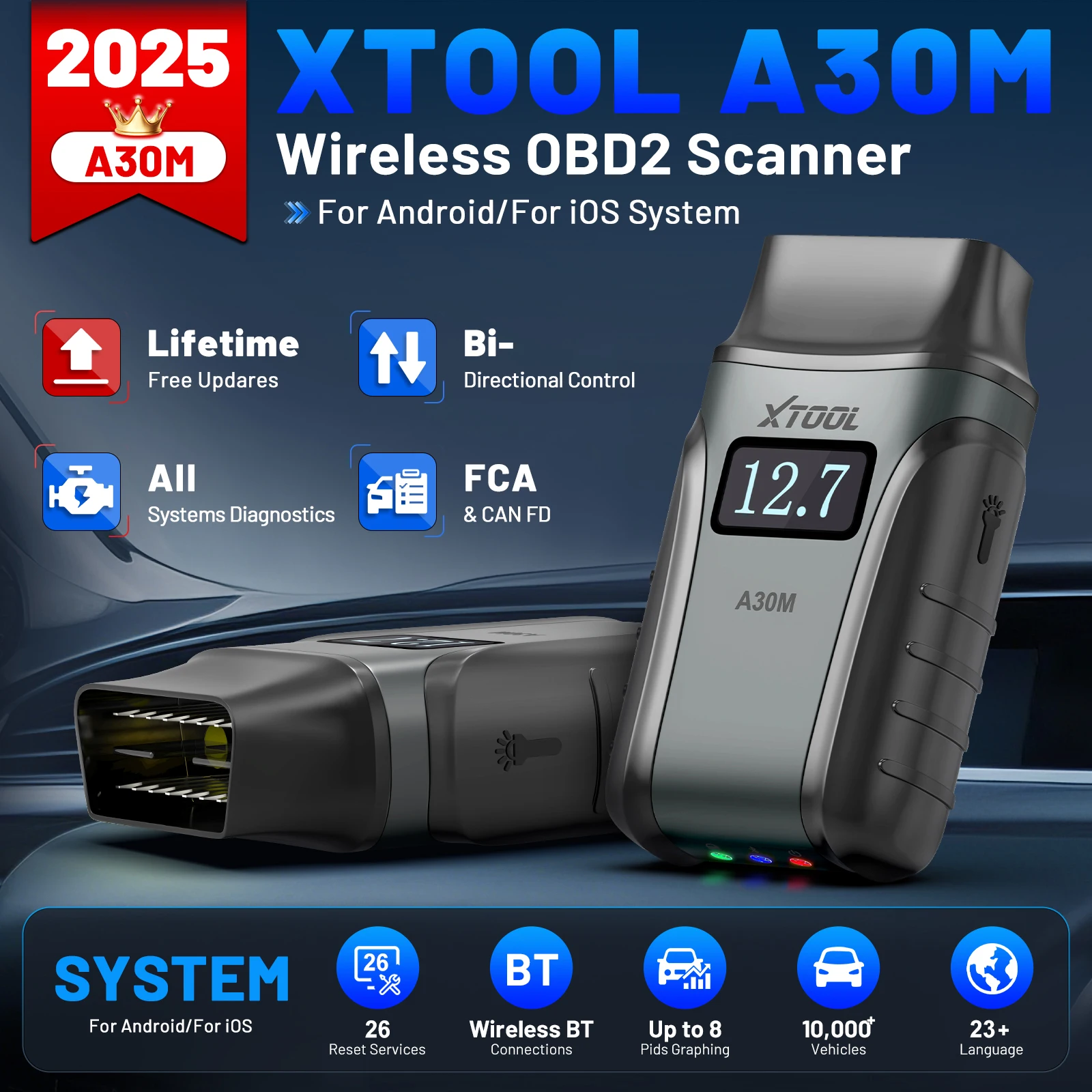 XTOOL A30M OBD2 Scanner Bluetooth outils de Diagnostic Scanner automobile mise à jour gratuite à vie bidirectionnelle CAN FD FCA 26 + réinitialisations