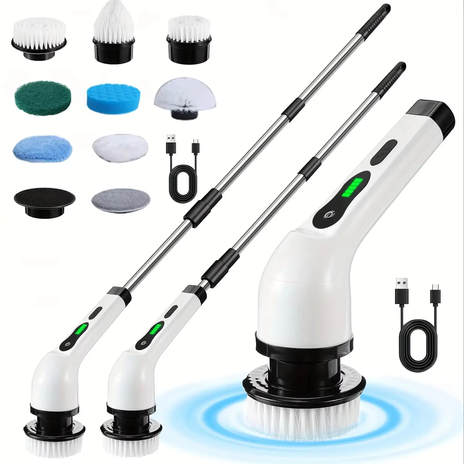 Cepillo de limpieza eléctrica, depurador de suelo giratorio eléctrico de 2 engranajes, inalámbrico, mango de extensión ajustable 360, herramientas de limpieza del hogar