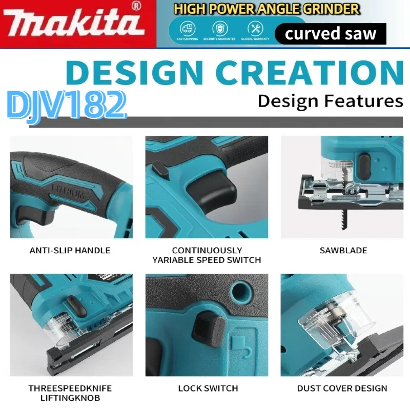 Makita DJV182Z Brushless 18V 340W Jigsaw Electric Jig with Saw Blade Cordless Barrel Handle Jigsaw without Battery DJV182
