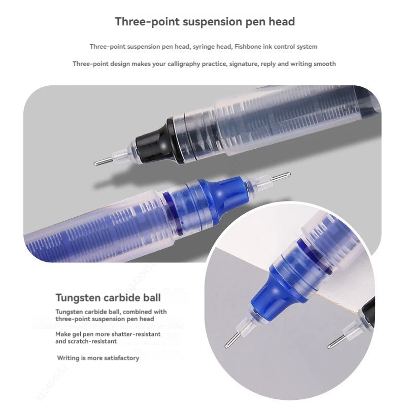 3–5 Stück gerader flüssiger Gelstift, schnell trocknend, großes Fassungsvermögen, 0,5 mm, schwarz-blaue Tinte zum Schreiben von Schulbüro- und Schreibwaren