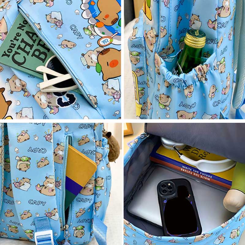 2025 Trend Large Capacity Capybara Book Bag Girl Nylon Backpack Kawaii Cartoon Student School Bag Cute College Backpack mochila