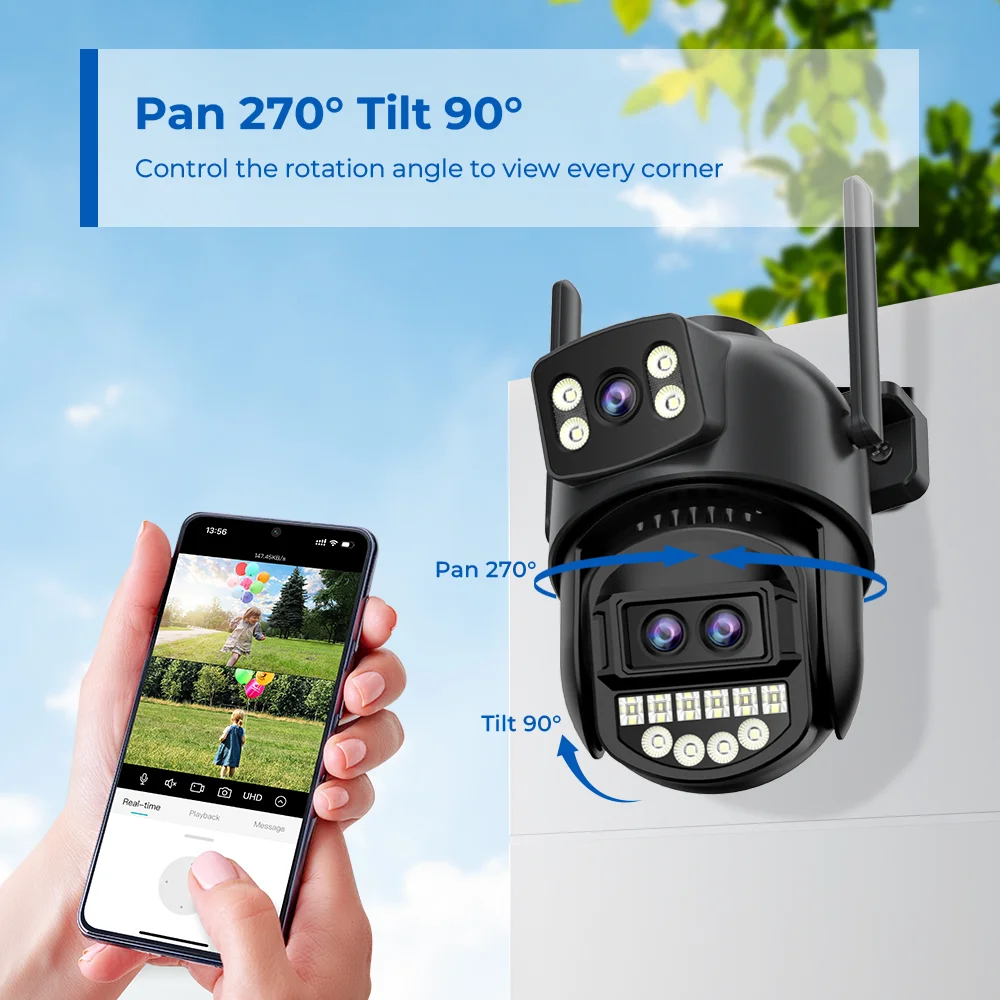 BESDER-cámara Wifi de pantalla Dual de 9MP, PTZ, Zoom Digital 8X, visión nocturna en Color, protección de seguridad exterior, cámara IP CCTV de 8MP iCSee