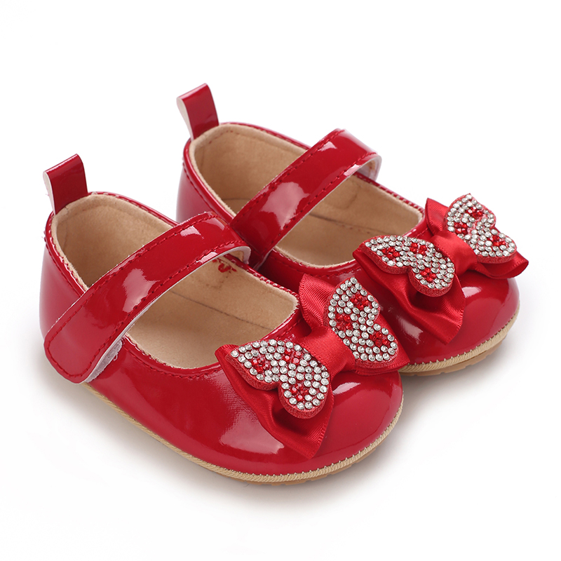 Infant & Toddler Mary Jane Shoes with Bow, Faux Leather, Fabric Lined, Comfortable Flat Sole, with Easy Fasten for Daily & Casua
