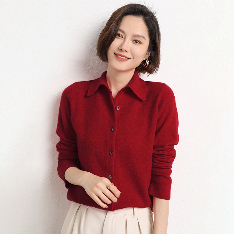 ผู้หญิง Merino ขนสัตว์เสื้อกันหนาวเสื้อโปโลปรับแต่งเสื้อสเวตเตอร์ถักฤดูใบไม้ร่วงฤดูหนาวแคชเมียร์ Casual เสื้อหลวมเสื้อ Bottoming Tops