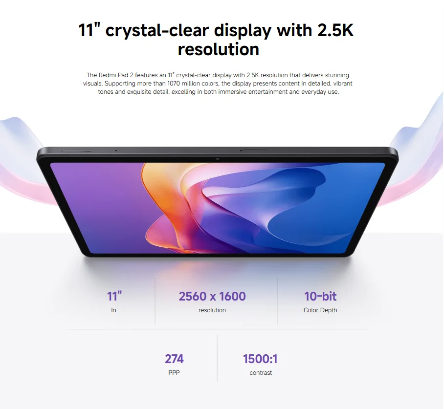 Xiaomi Redmi Pad 2 WIFI, 11", 90 Hz,MediaTek Helio G100-Ultra, cámara de 8 MP, 9000 mAh