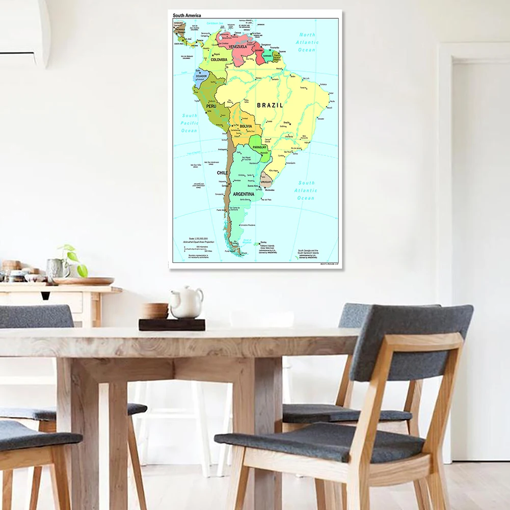 100*150Cm Bản Đồ Của Nam Mỹ Trong Tiếng Anh Lớn Tường Poster Xịt Tranh In Canvas Sơn Phòng Khách Trang Trí Nhà đồ Dùng Học Tập