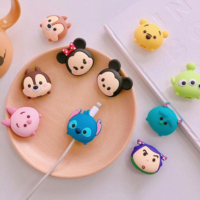 Protector de Cable de cargador de dibujos animados de Mickey de Disney Stitch para IPhone, cubierta de protección de cabeza de línea de datos Usb, accesorios DIY, regalos