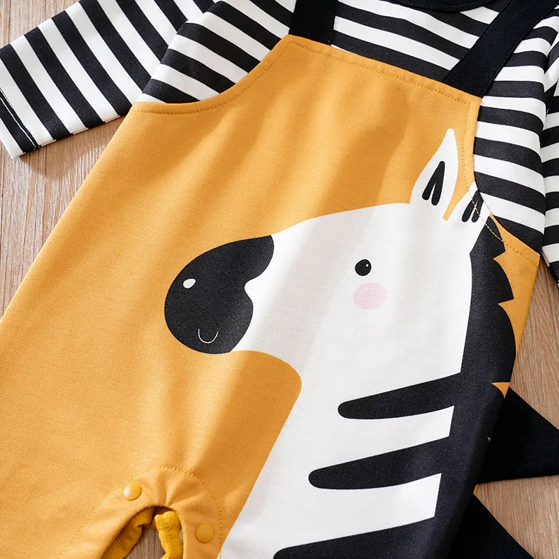 Macacão de bebê com alça fofa de desenho animado com estampa de zebra 3d para primavera confortável e macia e outono mangas compridas 0-18 meses roupas para recém-nascidos