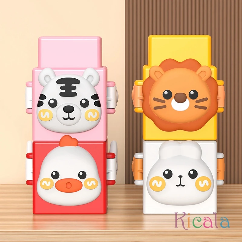 Baby Educational Stacking Toys Building Block Set Push Animal Toy Table Toy Cartoon Animal Stack Toy