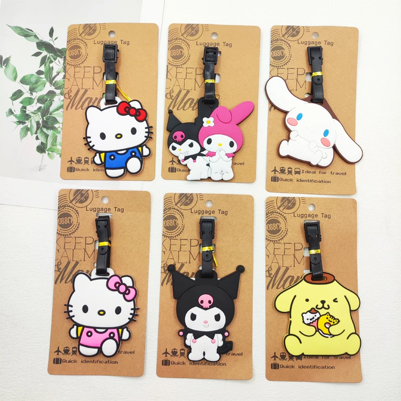 Kuromi cinnamoroll etiqueta de bagagem de viagem etiqueta de bagagem hello kitty mala id endereço titular bagagem embarque bilhete portátil