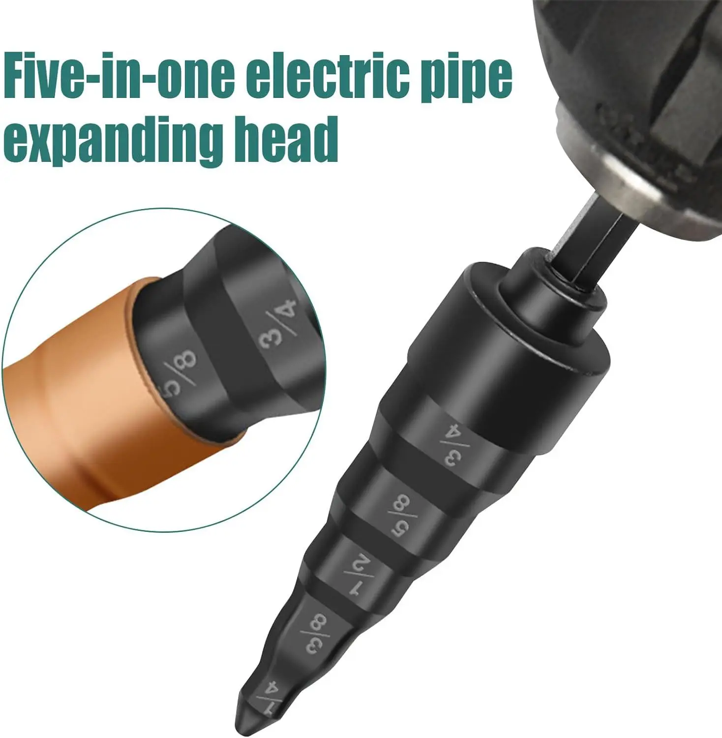 5 in 1 Copper Tube Expander for Hex Handle Hand Drill Copper Tube Expanding Air Conditioner Pipe Tool 1/4" 3/8" 1/2" 5/8" 3/4" A