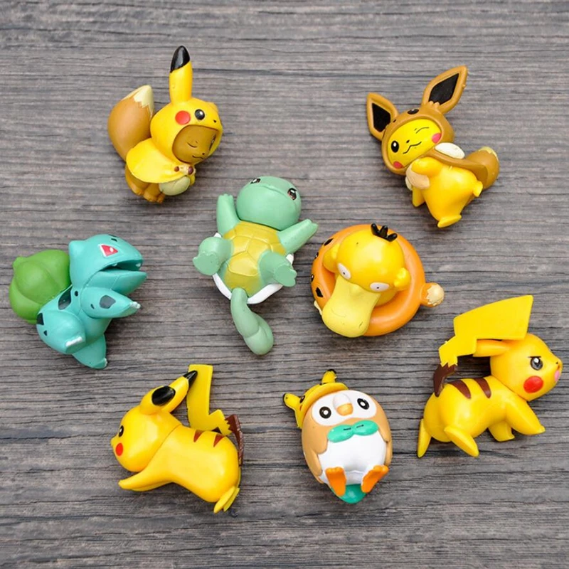 8 Chiếc Pokemon Mini Đồ Chơi Mô Hình Pikachu Psyduck Spuirtle Bulbasaur Thu Nhỏ Bánh Su Hào Đồ Trang Trí Hình Đạo Cụ