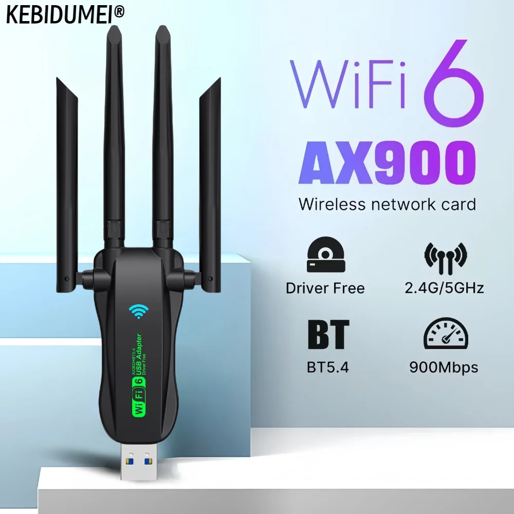 WIFI 6 AX900 4 антенны USB WiFi BT 5.4 Адаптер 2 в 1 Dongle Беспроводная внешняя сетевая карта Wlan для Windows 10/11 Driver Free