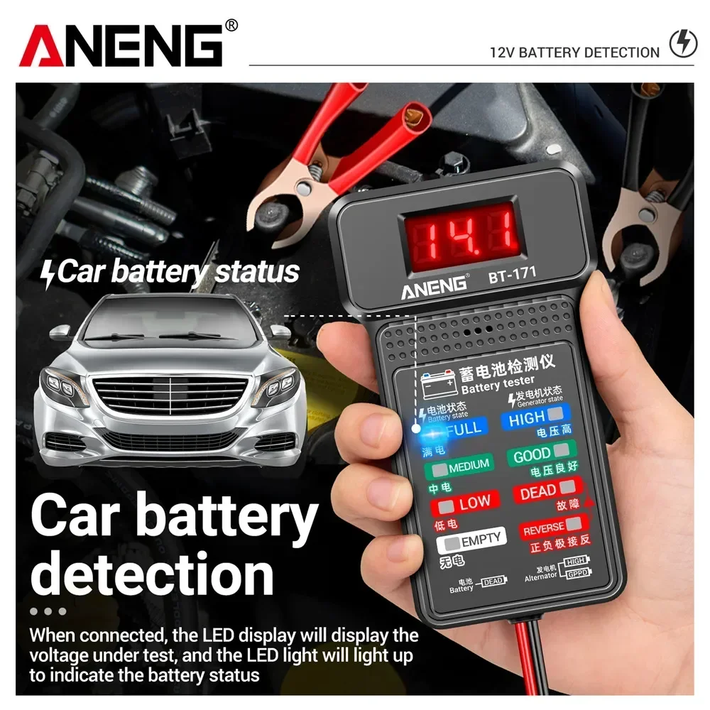 ANENG BT-171 다기능 배터리 테스터 LED 역방향 디스플레이 화면 전기 도구로 12V 자동 수리 산업 감지