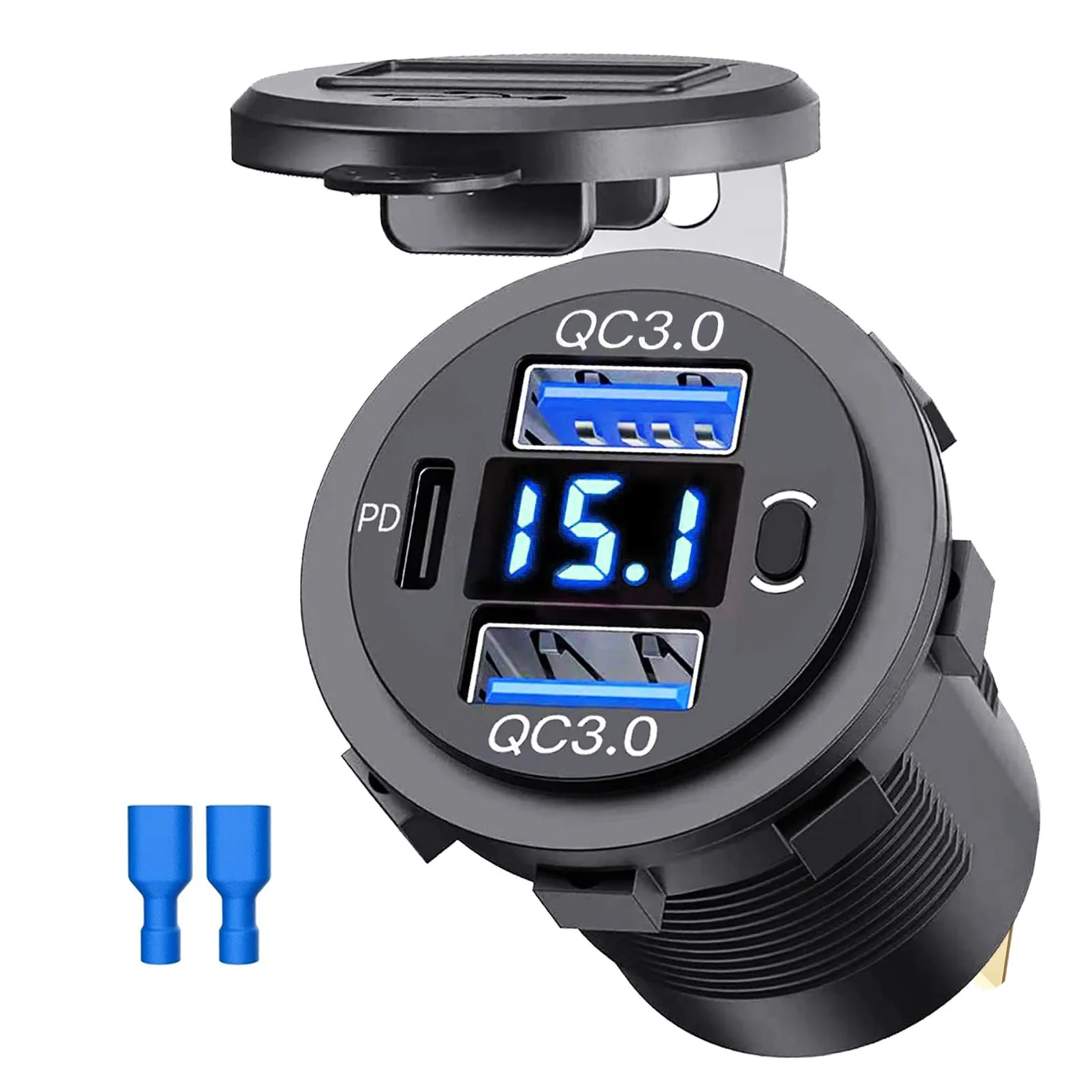 Adaptateur USB 12V pour voiture, charge rapide, prise de chargeur double QC3.0 PD Type C, accessoires de voiture avec interrupteur pour camion automobile RV