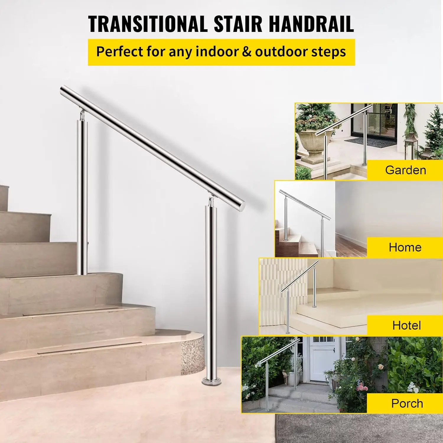 Stainless Steel Handrail 551LBS Load Handrail for Outdoor Steps 39x34" Outdoor Stair Railing Silver Stair Handrail Transitional