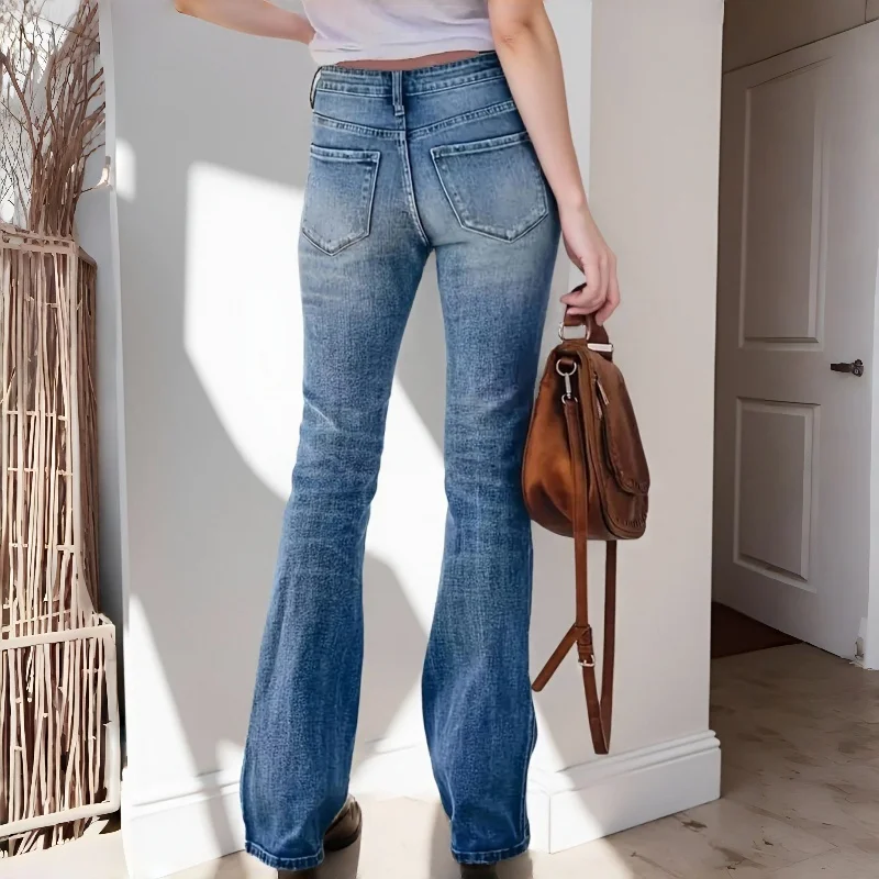 Pantalones acampanados para mujer, pantalones vaqueros ajustados de cintura alta con pierna recta, pantalones vaqueros a la moda con parte inferior acampanada para mujer