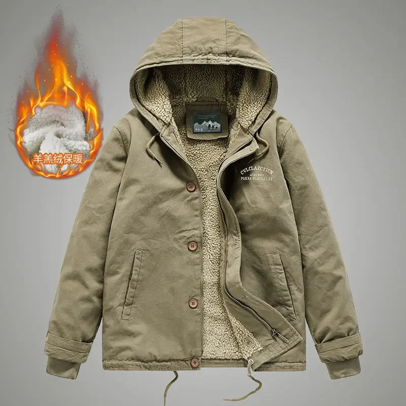 Herren Jacke Mit Kapuze Parkas Lamm Pelz Futter männer Winter Jacken Plüsch männer Kalten Jacke Verdickung Motorrad Jacke