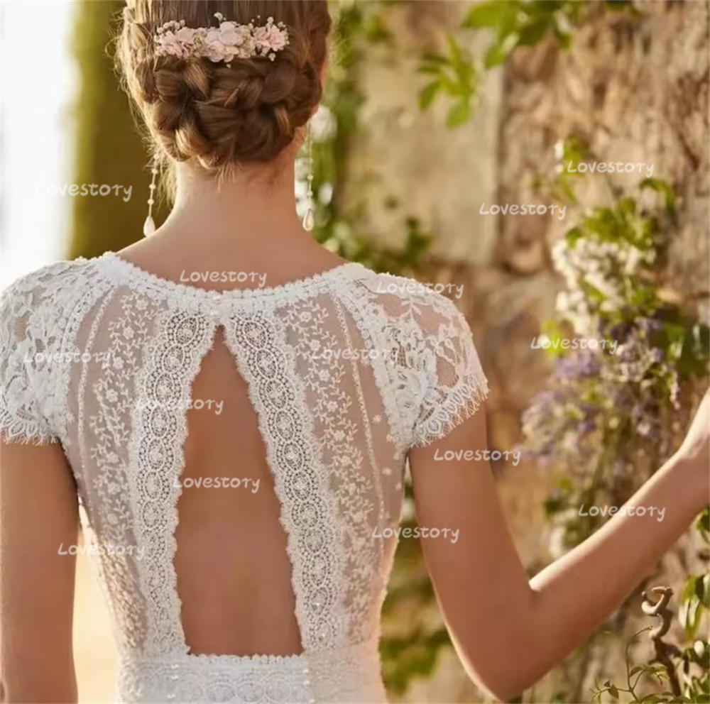 Abiti da sposa moderni in raso di pizzo avorio con scollo a v staccabile maniche ad aletta abiti da sposa Plus Size abiti tagliati De Noiva