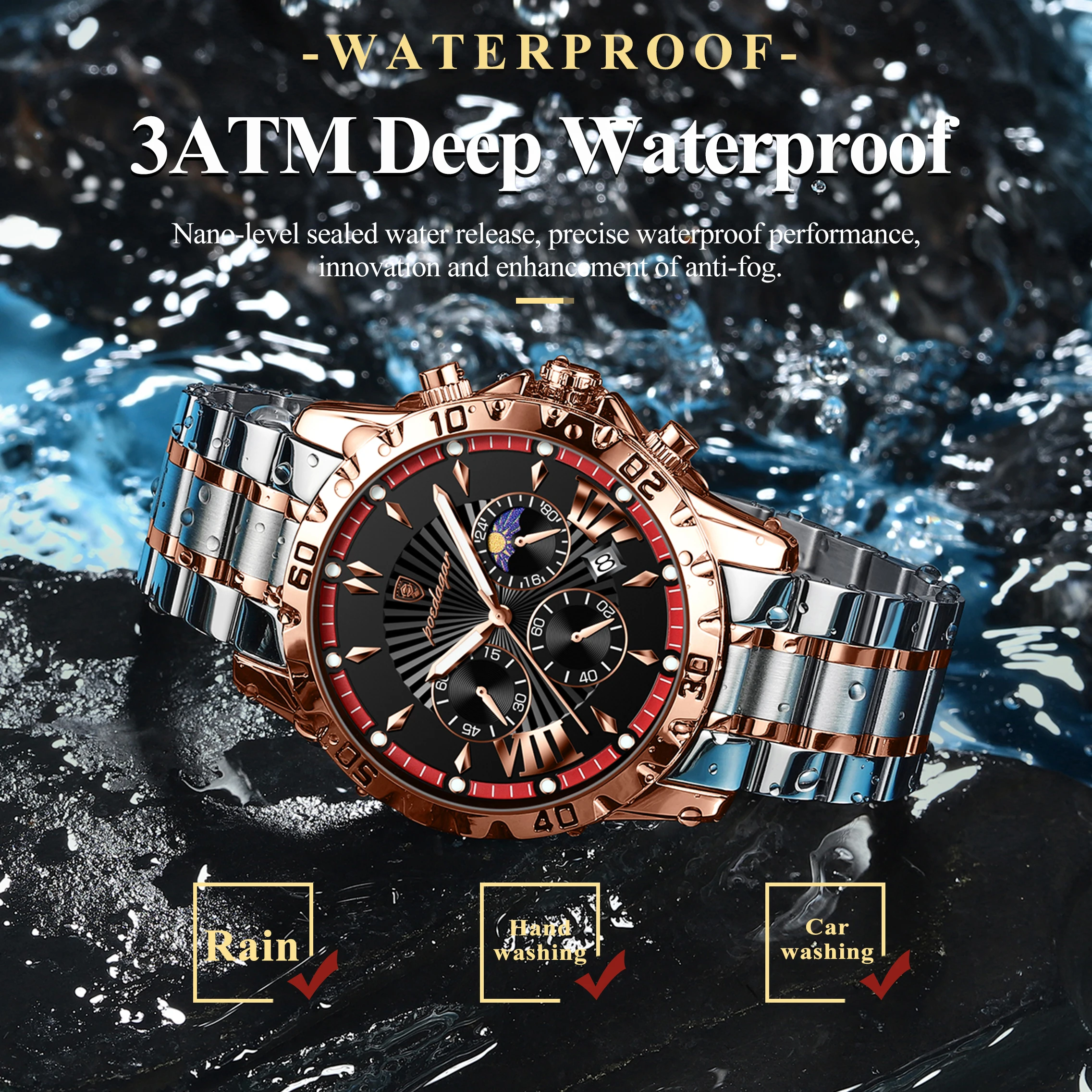 Reloj POEDAGAR de lujo de alta calidad para hombre, cronógrafo luminoso resistente al agua con fecha, reloj de cuarzo de acero inoxidable para hombre