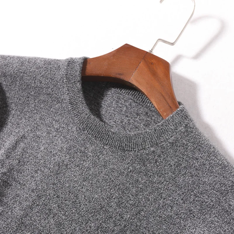Herrenpullover aus 100 % reiner Wolle und Kaschmir, O-Ausschnitt-Pullover, Strickpullover, Herbst und Winter, neue Langarm-High-End-Pullover-Oberteile
