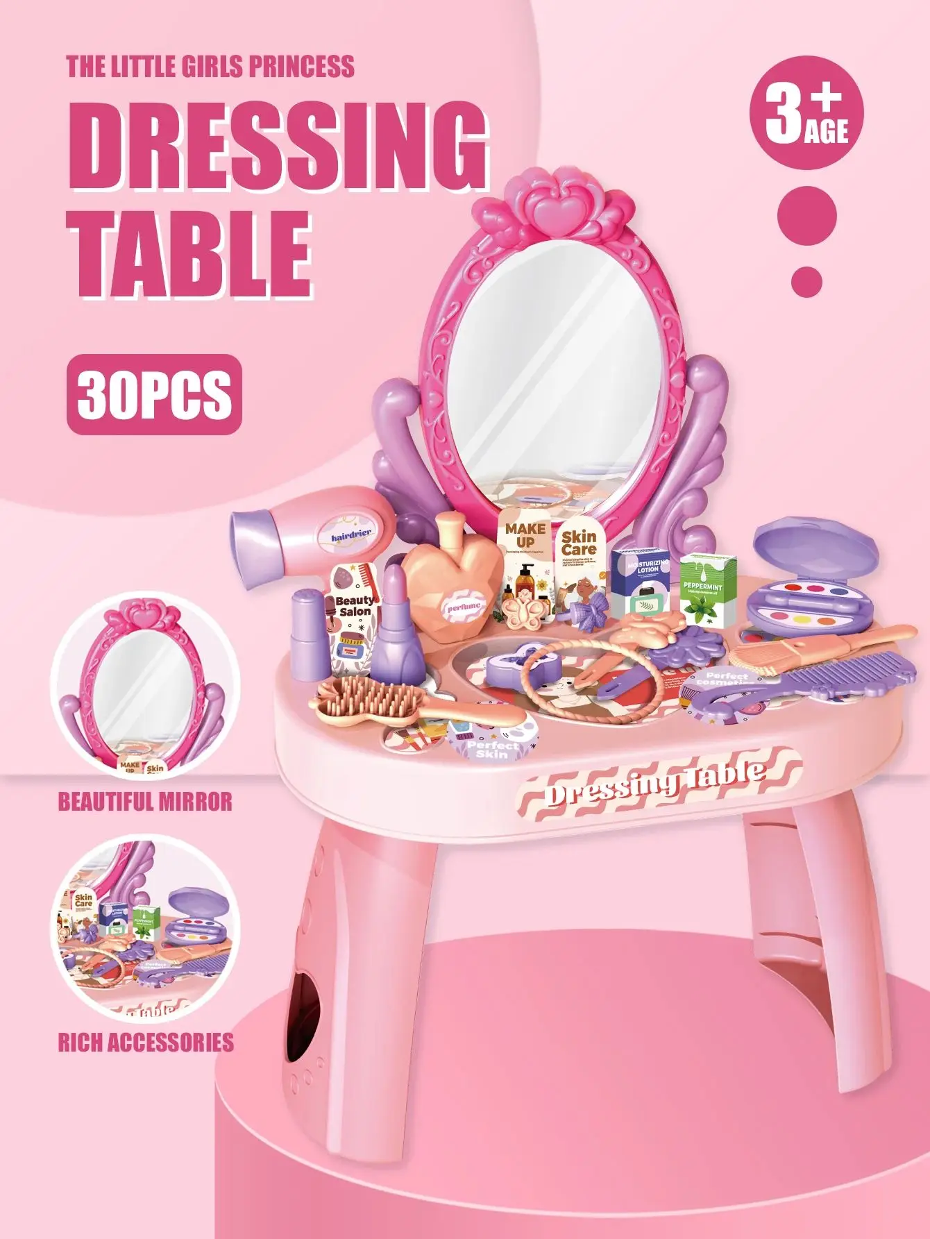 30 pezzi Toletta per bambini giocattolo ragazza simulazione trucco domestico e portagioie per trucco 3-4 5-6 anni regalo di compleanno per bambini