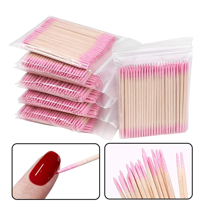 100/300/500 Uds hisopo de algodón de madera desechable lápiz labial de doble cabeza hisopos para los oídos limpieza de pestañas bastoncillos de algodón suministros de belleza para manicura