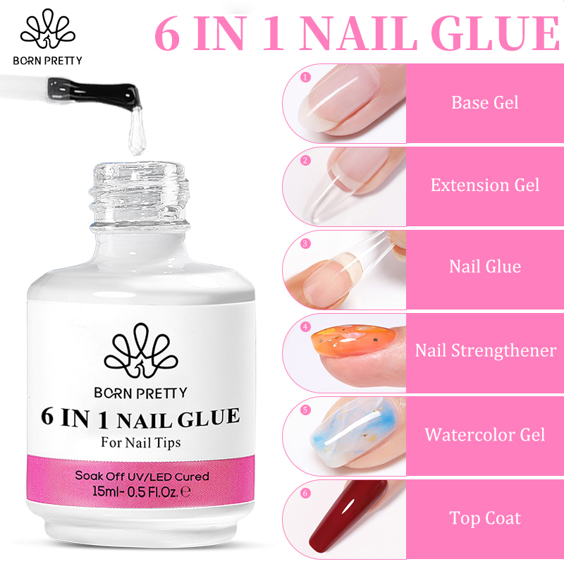 Sinh Ra Khá 15ML 6 Trong 1 Keo Dán Móng Gel Cho Acrylic Móng Ngâm Off Base Gel Top Coat UV nối Dài Gel Móng Tay Giả Đầu Móng Tay Gel