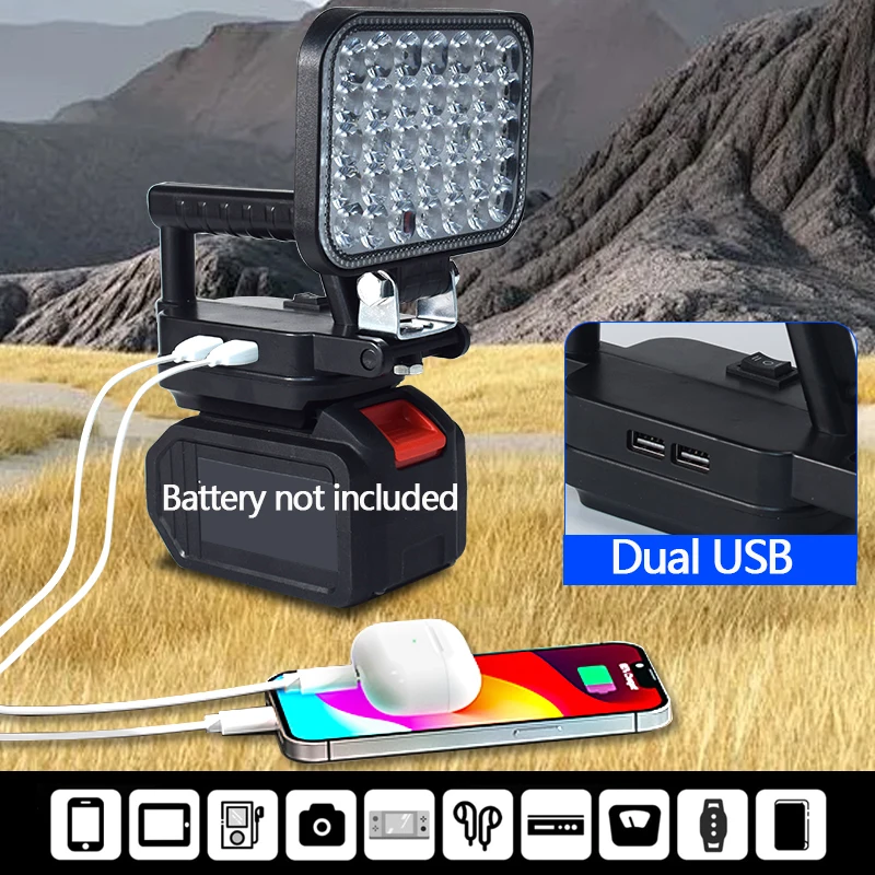 3/4/5/8 in Lithium Battery Working Light LED Floodlight Flashlight Suitable For Makita14.4-20V BL1830 BL1840 Carry Handles Lamp